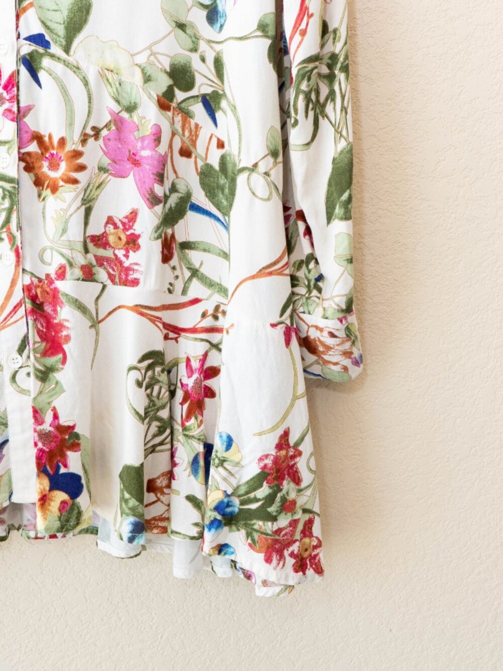 Grace Elements Floral Tunic Womens Medium Tiered Ruffle Hem Boho Rayon Blouse - Picture 7 of 14